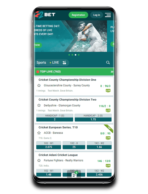 22 Bet- Cricket Betting App